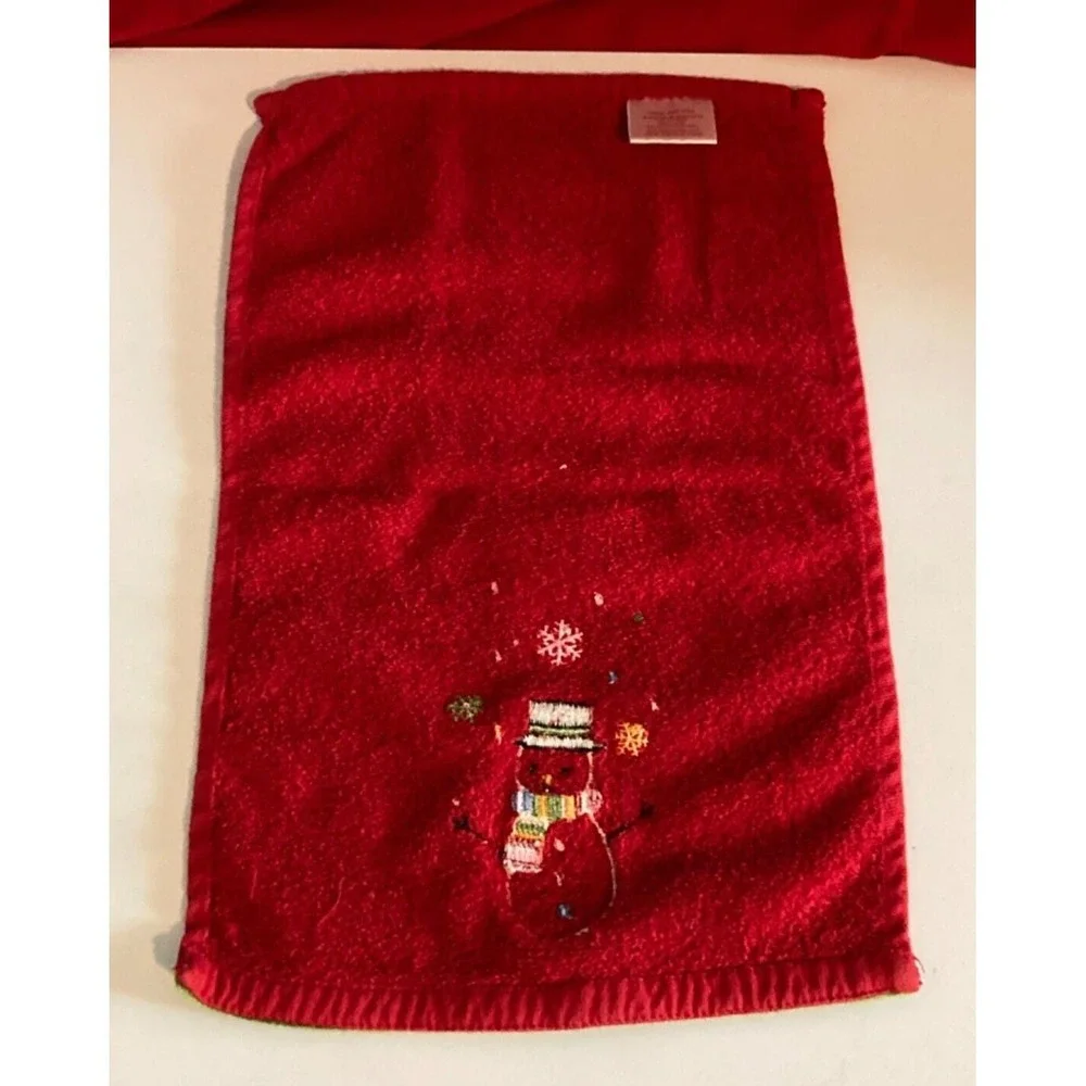 6 Christmas Finger Towel Set Embroidered Applique Holiday Winter Home Vintage